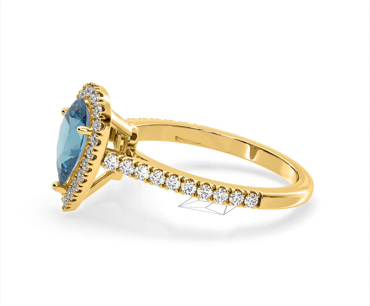 Diana Blue Lab Diamond Pear Halo Ring 1.60ct in 18K Yellow Gold - Elara Collection - Image 23