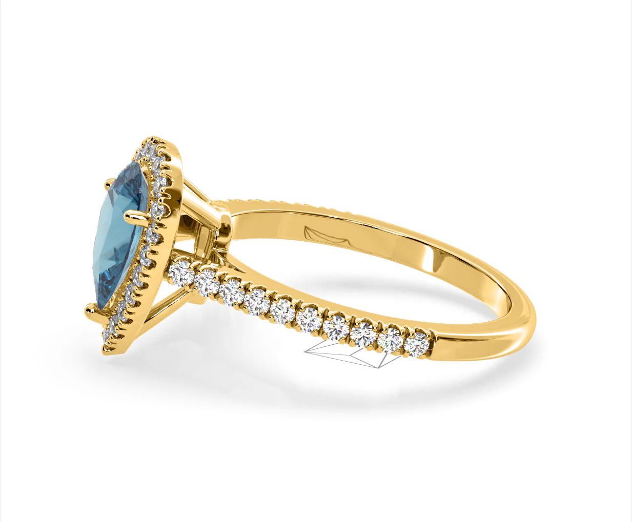 Diana Blue Lab Diamond Pear Halo Ring 1.60ct in 18K Yellow Gold - Elara Collection - Image 24