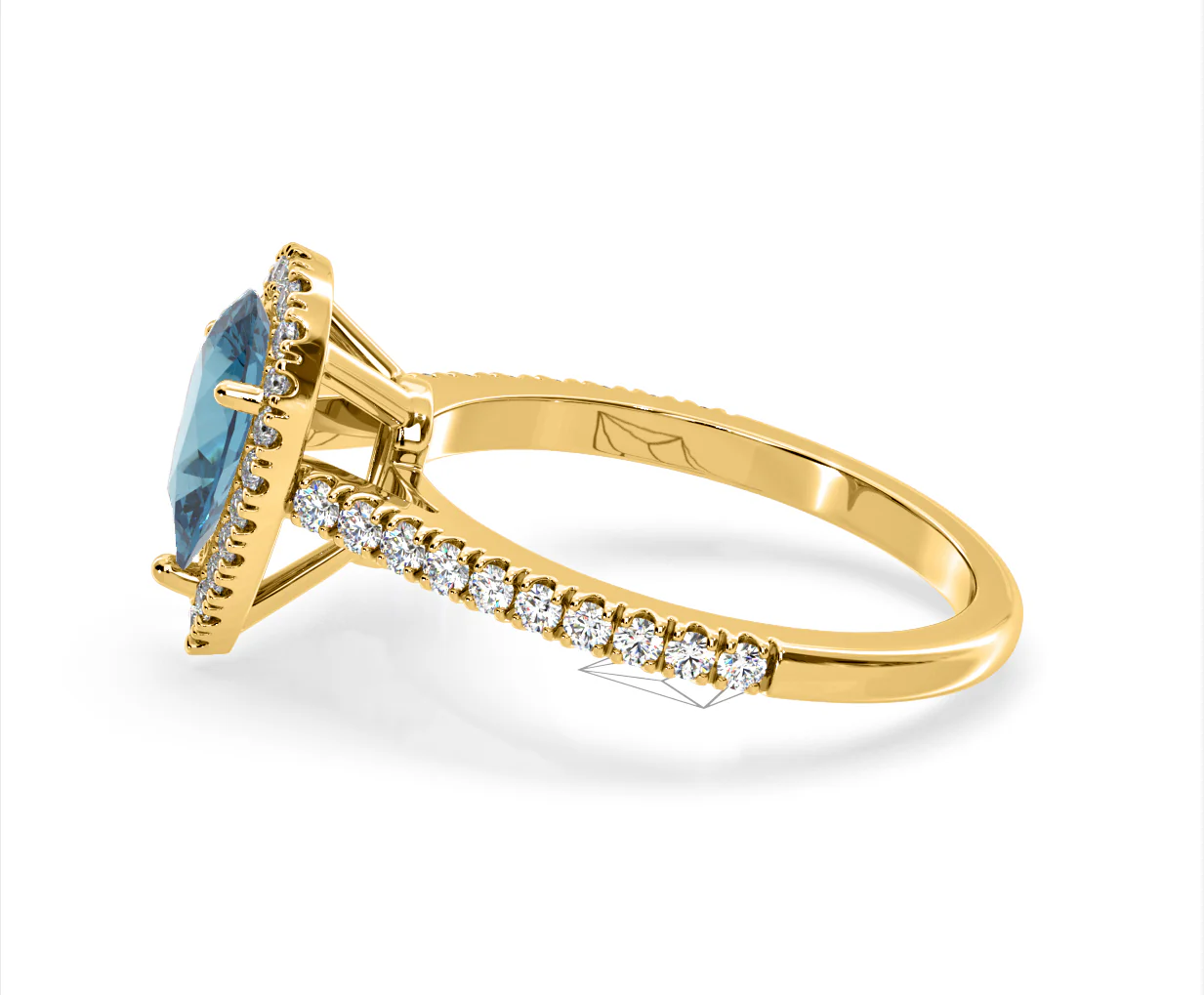 Diana Blue Lab Diamond Pear Halo Ring 1.60ct in 18K Yellow Gold - Elara Collection - Image 26