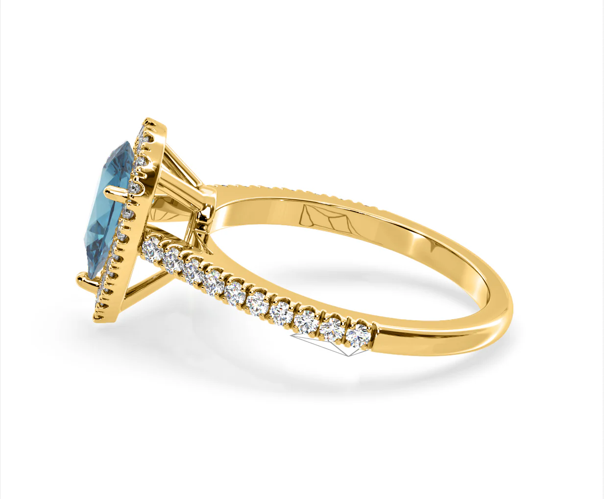Diana Blue Lab Diamond Pear Halo Ring 1.60ct in 18K Yellow Gold - Elara Collection - Image 27