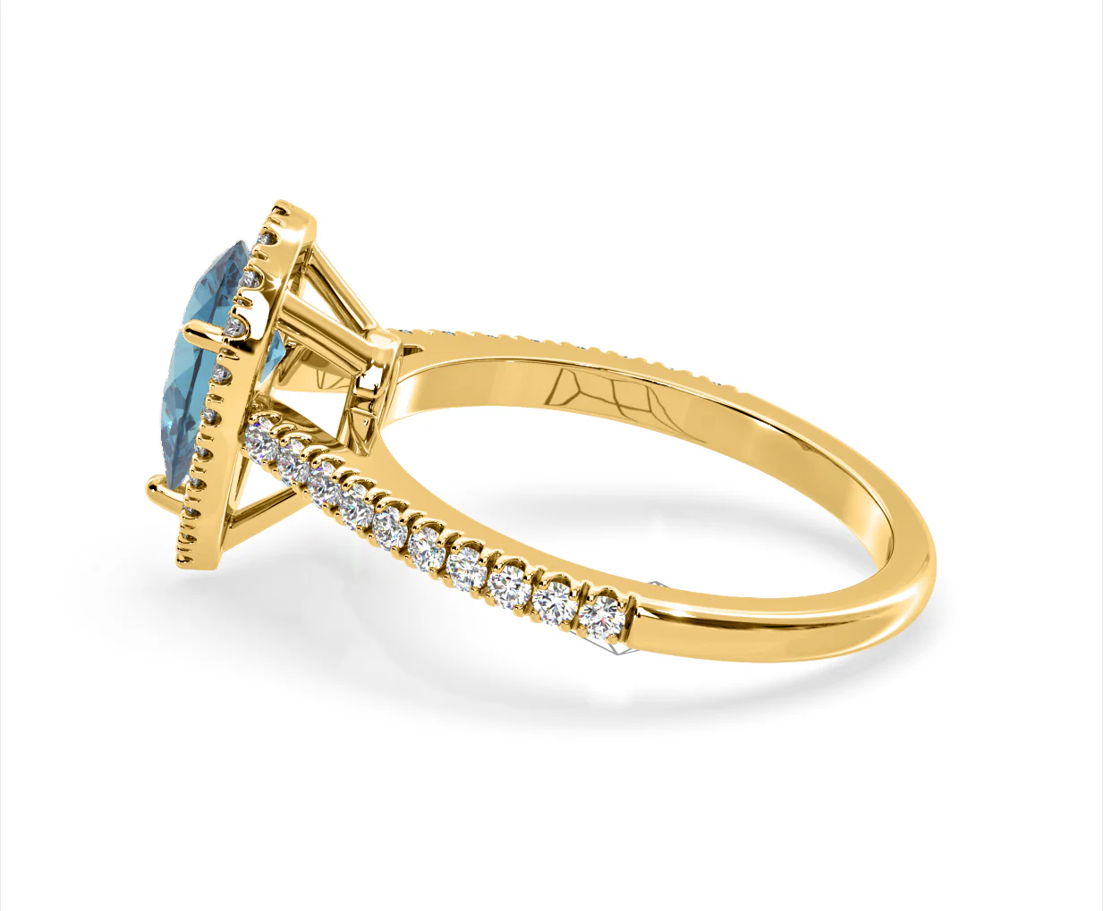 Diana Blue Lab Diamond Pear Halo Ring 1.60ct in 18K Yellow Gold - Elara Collection - Image 29