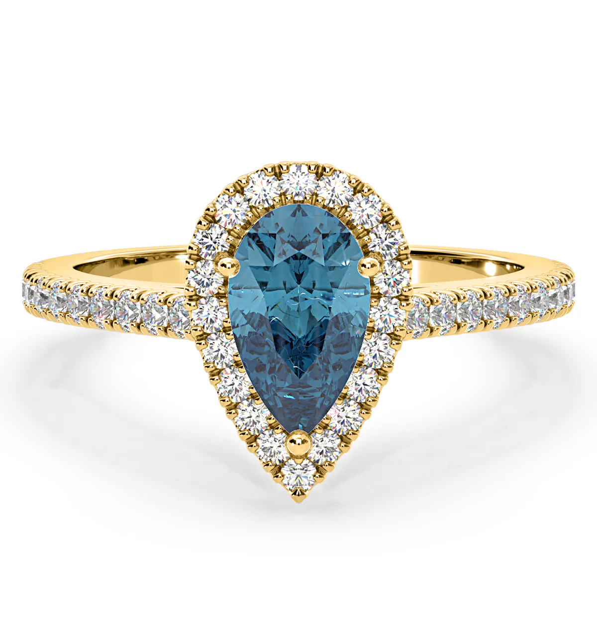 Diana Blue Lab Diamond Pear Halo Ring 1.60ct in 18K Yellow Gold - Elara Collection - Image 3