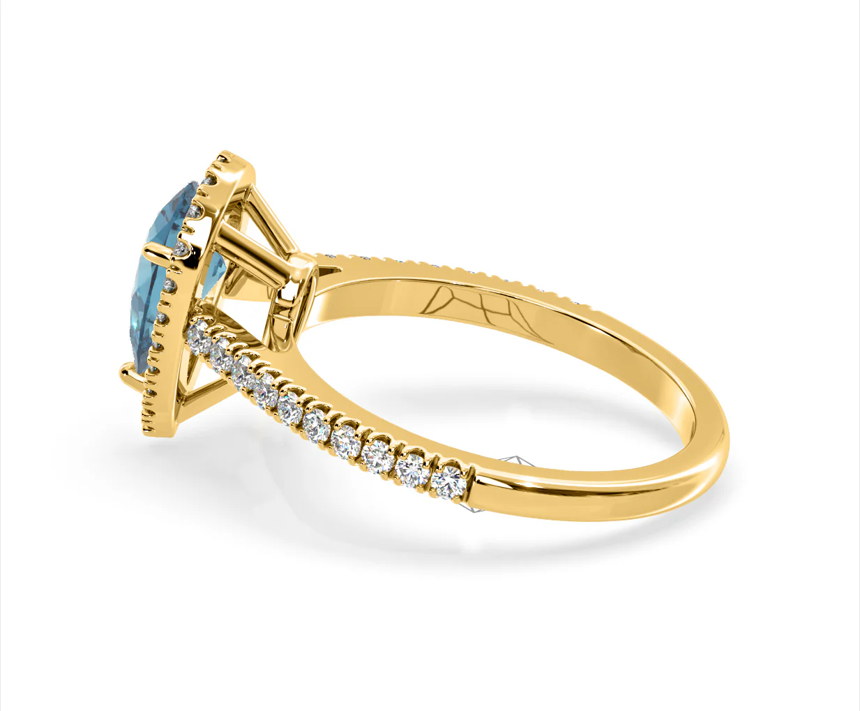 Diana Blue Lab Diamond Pear Halo Ring 1.60ct in 18K Yellow Gold - Elara Collection - Image 30