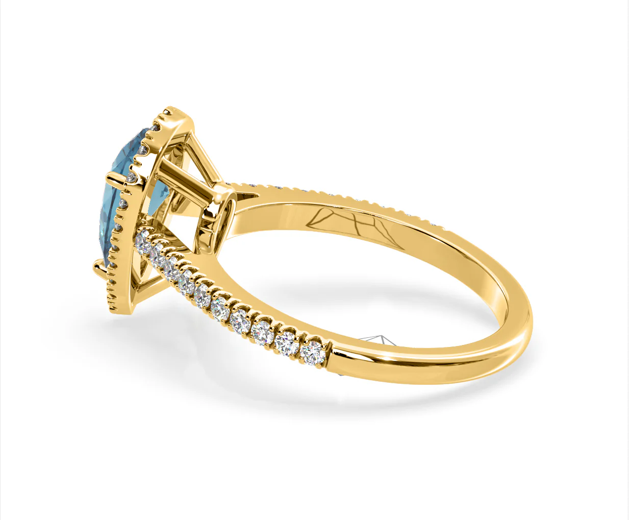 Diana Blue Lab Diamond Pear Halo Ring 1.60ct in 18K Yellow Gold - Elara Collection - Image 31