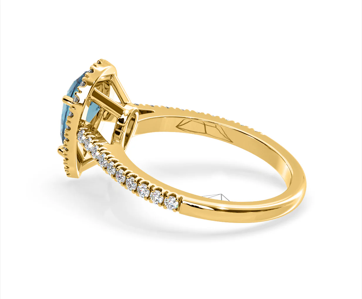 Diana Blue Lab Diamond Pear Halo Ring 1.60ct in 18K Yellow Gold - Elara Collection - Image 32