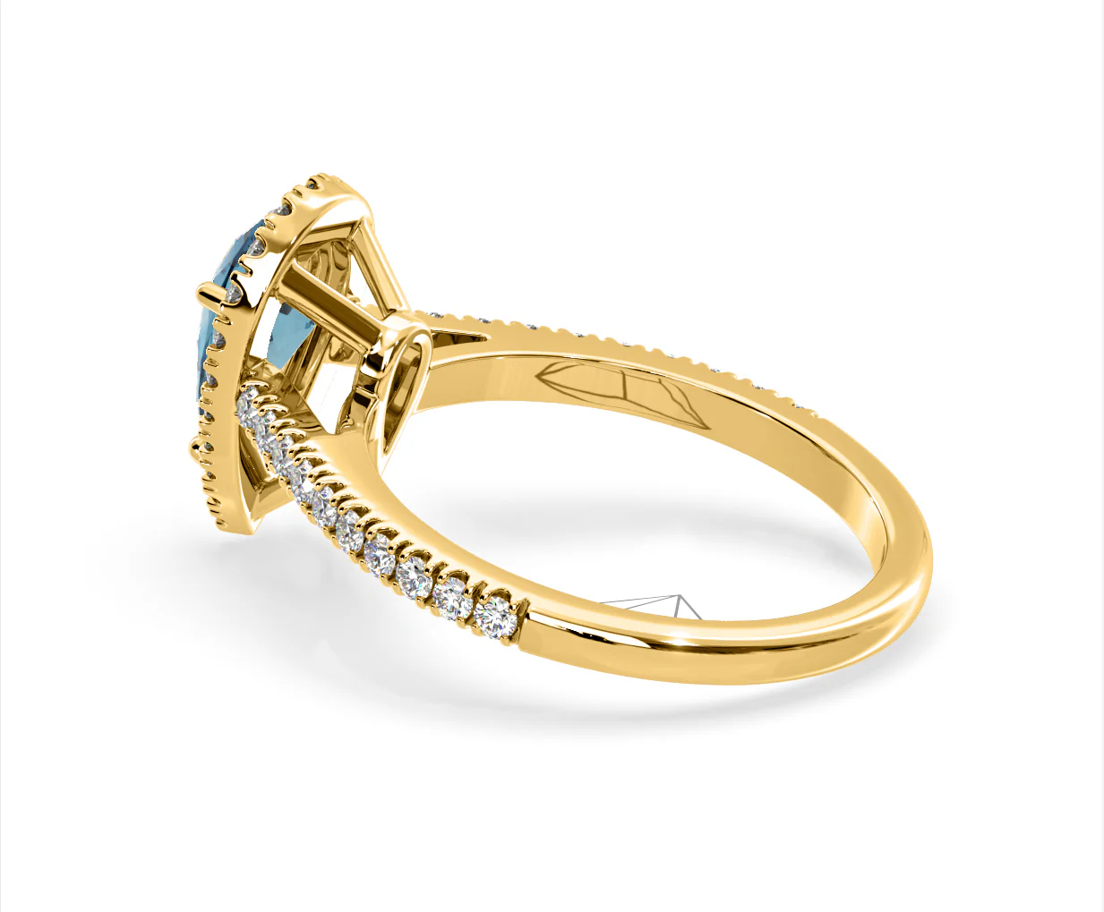 Diana Blue Lab Diamond Pear Halo Ring 1.60ct in 18K Yellow Gold - Elara Collection - Image 33