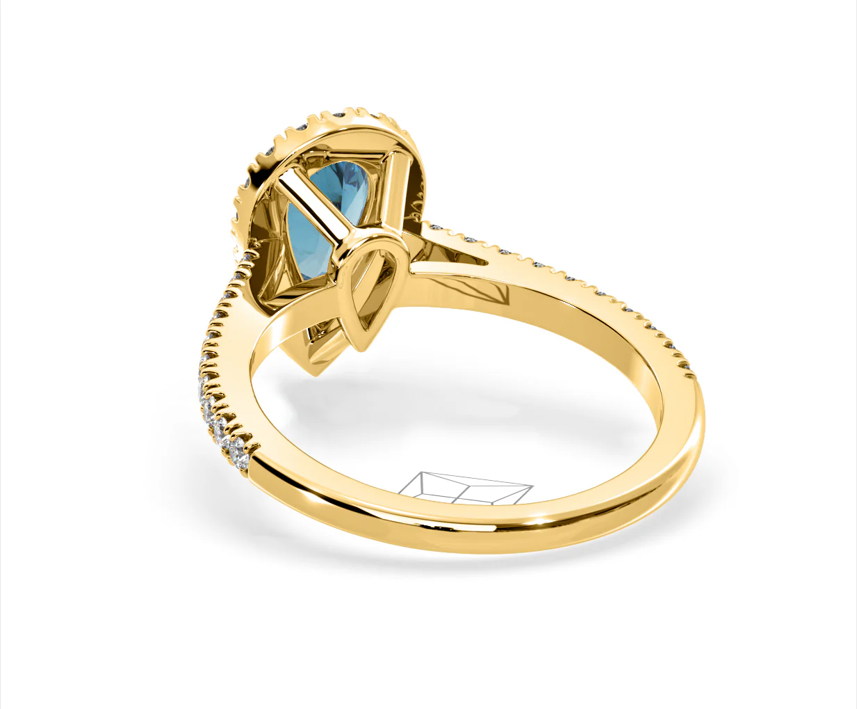 Diana Blue Lab Diamond Pear Halo Ring 1.60ct in 18K Yellow Gold - Elara Collection - Image 41