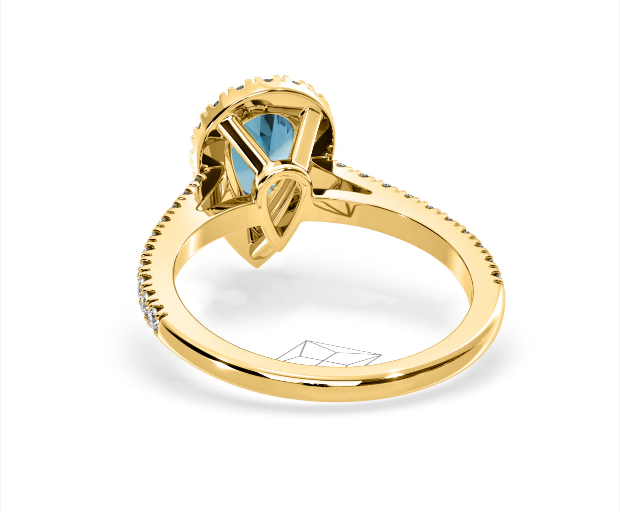 Diana Blue Lab Diamond Pear Halo Ring 1.60ct in 18K Yellow Gold - Elara Collection - Image 43