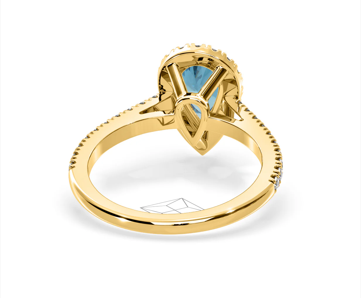 Diana Blue Lab Diamond Pear Halo Ring 1.60ct in 18K Yellow Gold - Elara Collection - Image 49