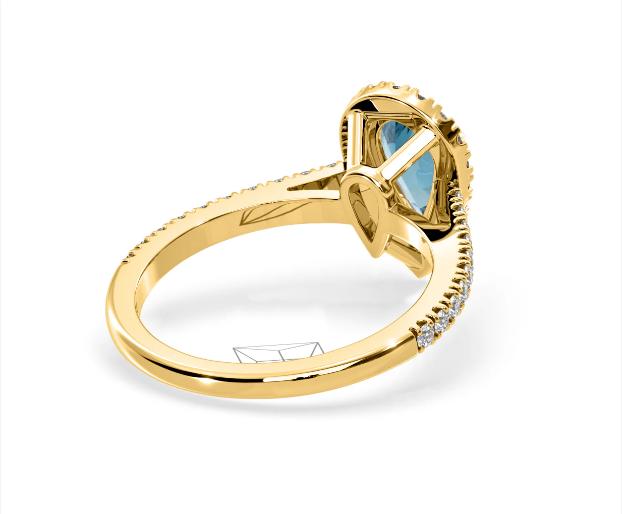 Diana Blue Lab Diamond Pear Halo Ring 1.60ct in 18K Yellow Gold - Elara Collection - Image 54