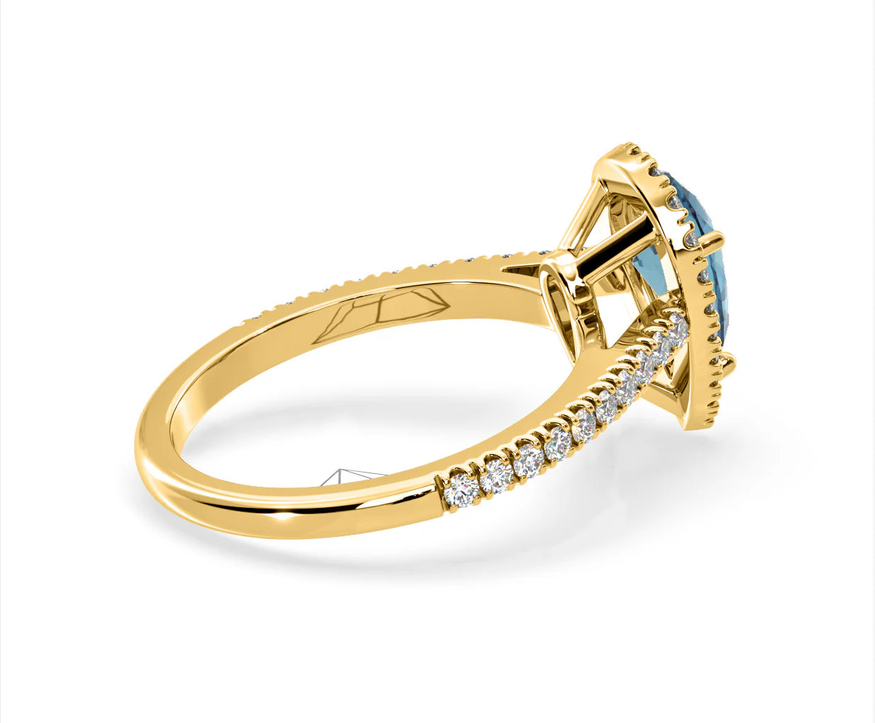 Diana Blue Lab Diamond Pear Halo Ring 1.60ct in 18K Yellow Gold - Elara Collection - Image 61