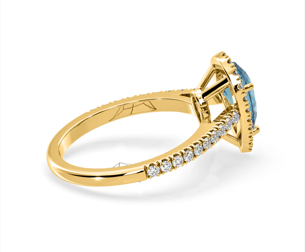 Diana Blue Lab Diamond Pear Halo Ring 1.60ct in 18K Yellow Gold - Elara Collection - Image 62
