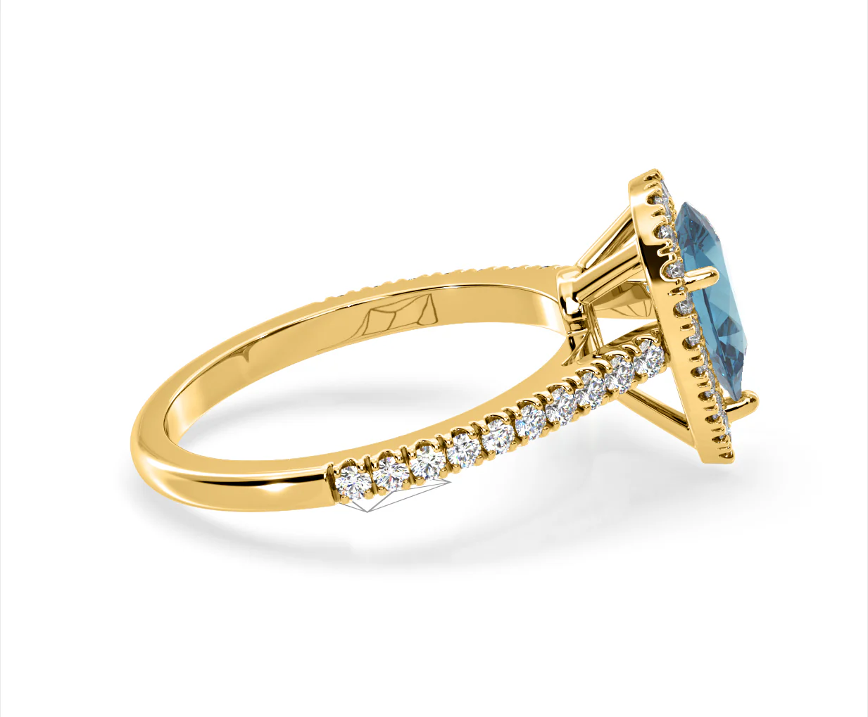 Diana Blue Lab Diamond Pear Halo Ring 1.60ct in 18K Yellow Gold - Elara Collection - Image 66
