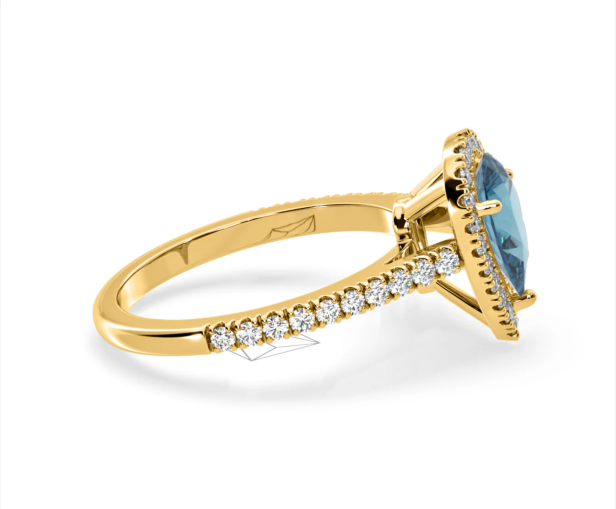 Diana Blue Lab Diamond Pear Halo Ring 1.60ct in 18K Yellow Gold - Elara Collection - Image 68