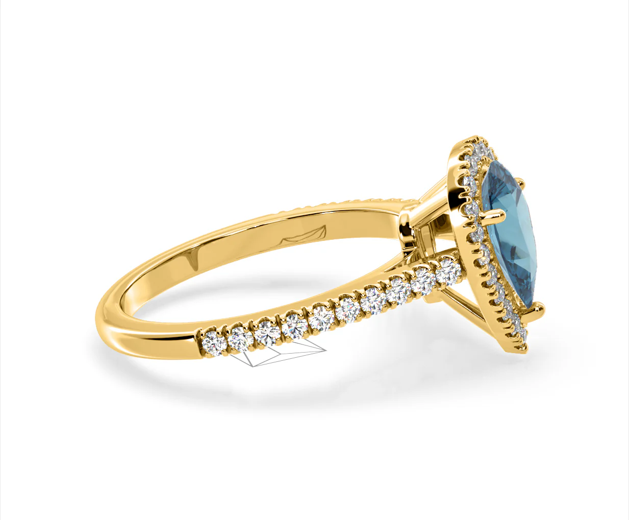 Diana Blue Lab Diamond Pear Halo Ring 1.60ct in 18K Yellow Gold - Elara Collection - Image 69