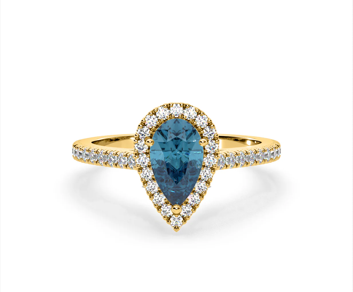 Diana Blue Lab Diamond Pear Halo Ring 1.60ct in 18K Yellow Gold - Elara Collection - Image 7
