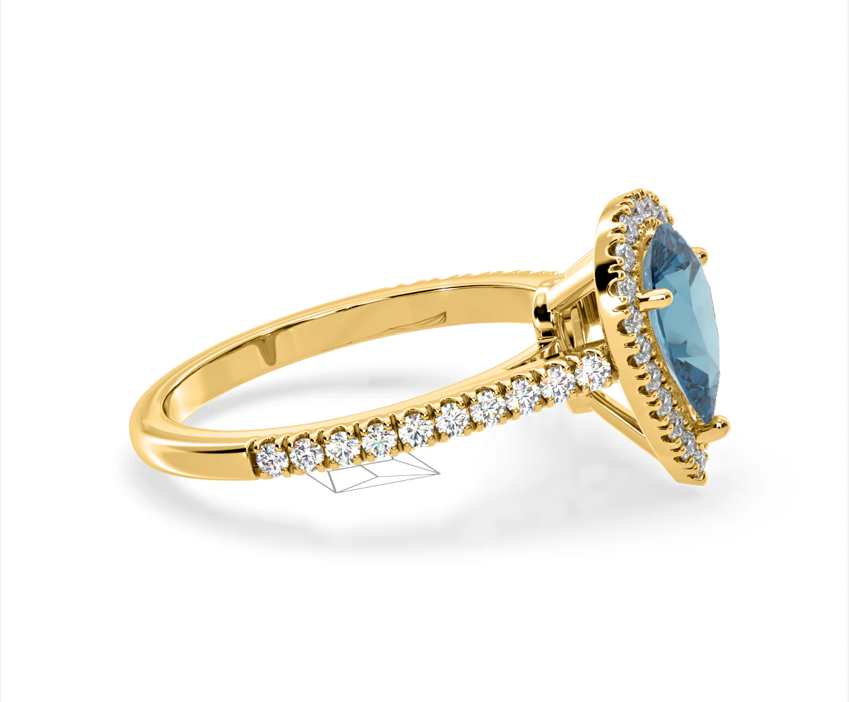 Diana Blue Lab Diamond Pear Halo Ring 1.60ct in 18K Yellow Gold - Elara Collection - Image 70