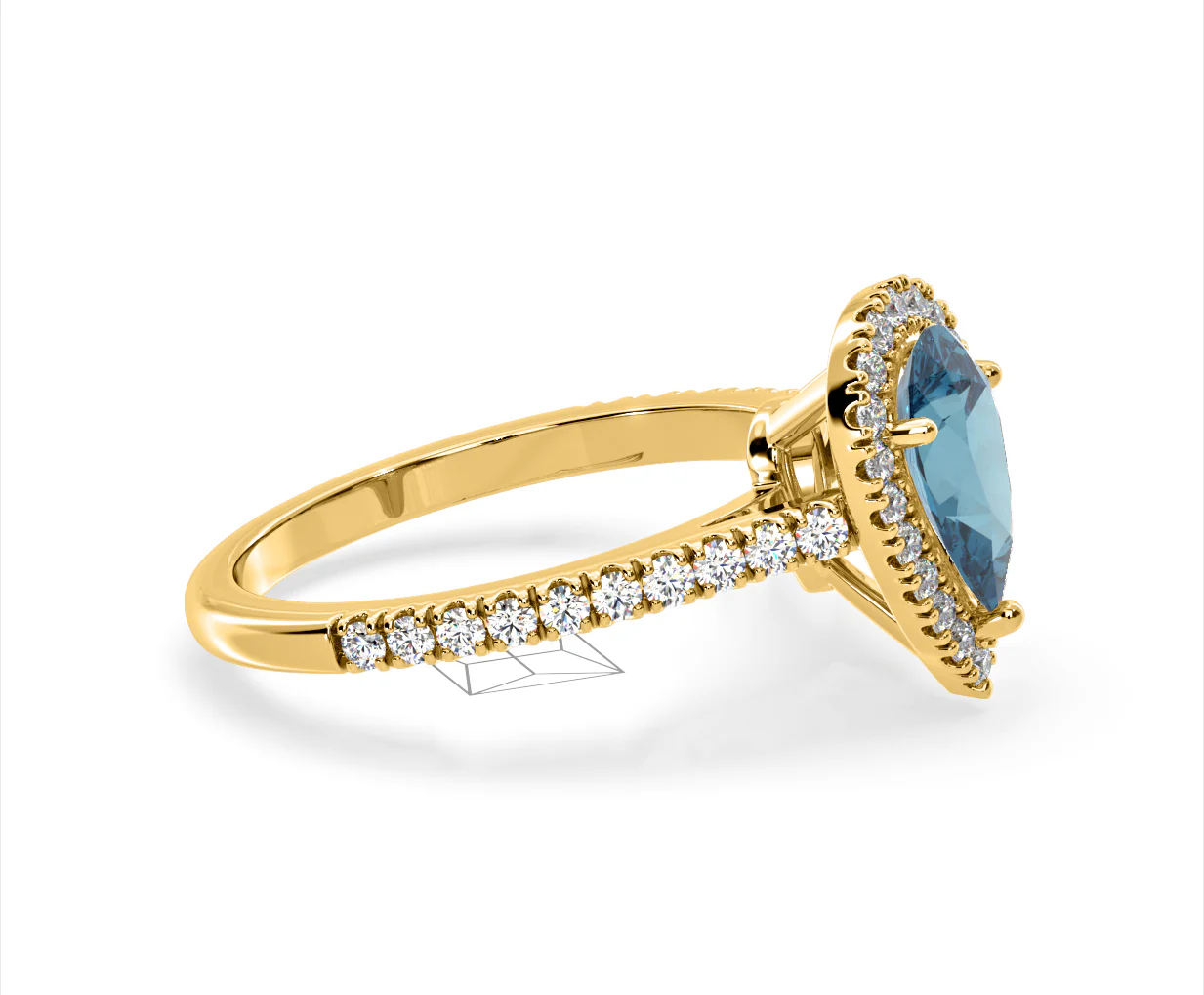 Diana Blue Lab Diamond Pear Halo Ring 1.60ct in 18K Yellow Gold - Elara Collection - Image 71