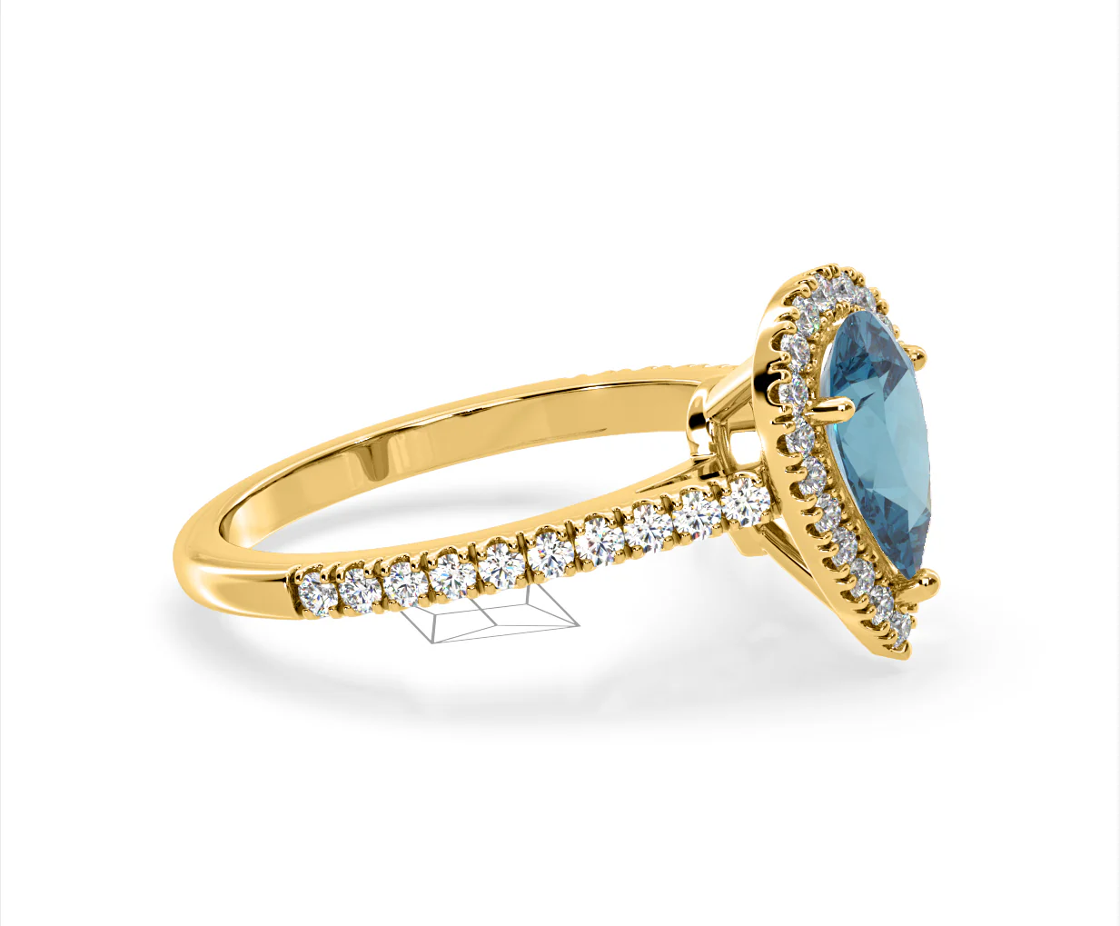 Diana Blue Lab Diamond Pear Halo Ring 1.60ct in 18K Yellow Gold - Elara Collection - Image 72