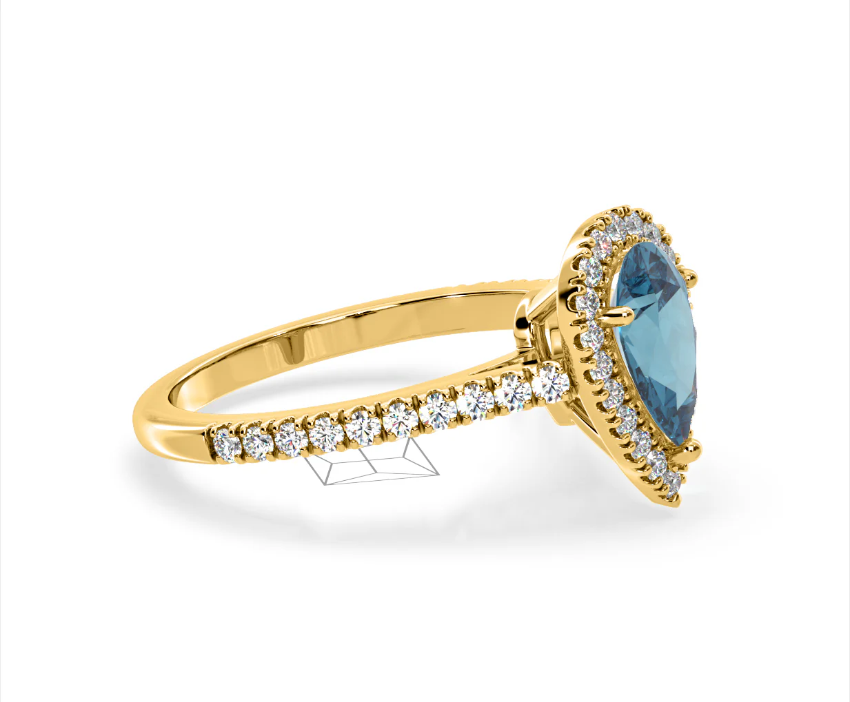 Diana Blue Lab Diamond Pear Halo Ring 1.60ct in 18K Yellow Gold - Elara Collection - Image 73