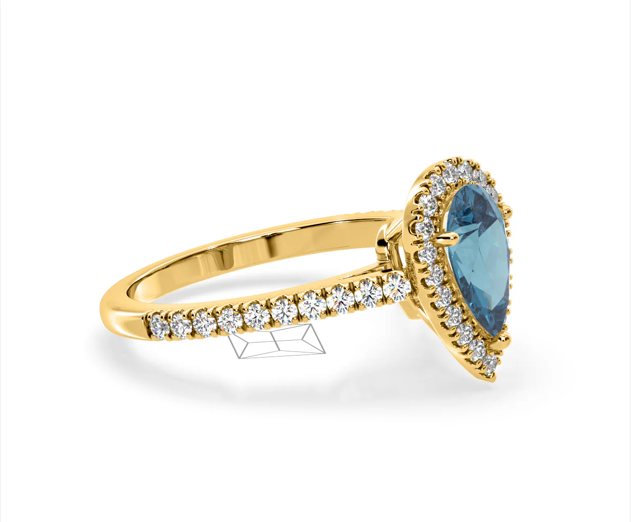 Diana Blue Lab Diamond Pear Halo Ring 1.60ct in 18K Yellow Gold - Elara Collection - Image 74