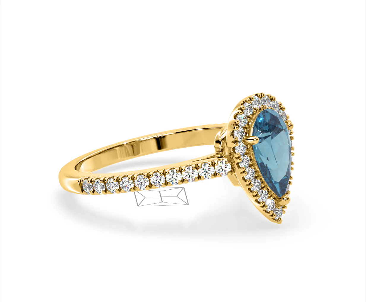 Diana Blue Lab Diamond Pear Halo Ring 1.60ct in 18K Yellow Gold - Elara Collection - Image 75