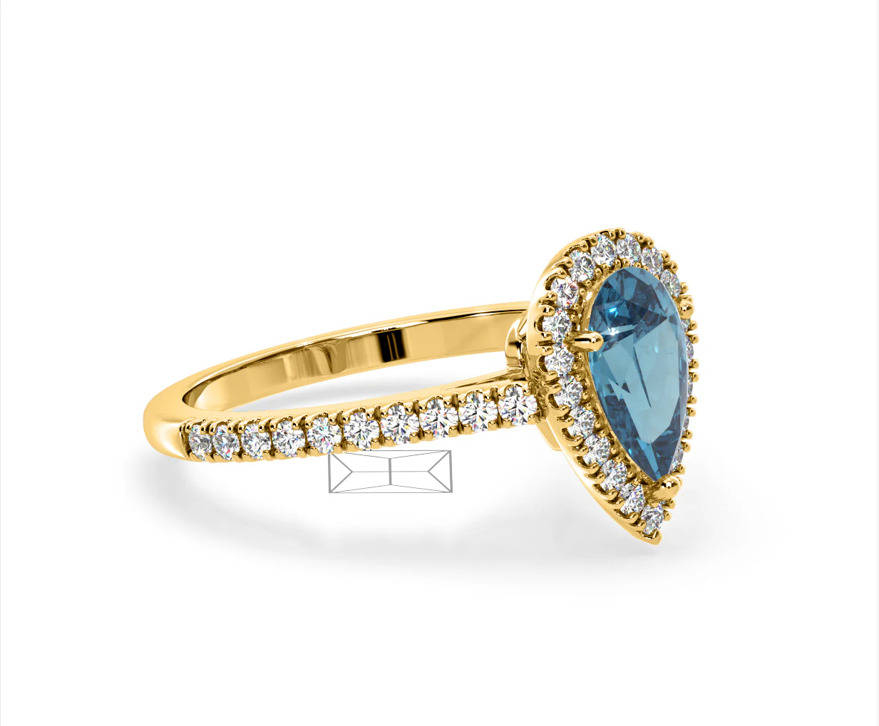 Diana Blue Lab Diamond Pear Halo Ring 1.60ct in 18K Yellow Gold - Elara Collection - Image 76