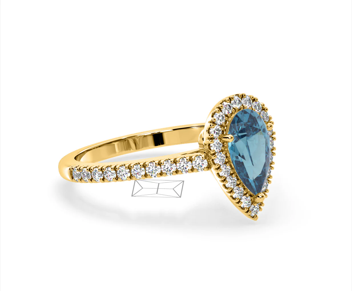 Diana Blue Lab Diamond Pear Halo Ring 1.60ct in 18K Yellow Gold - Elara Collection - Image 77