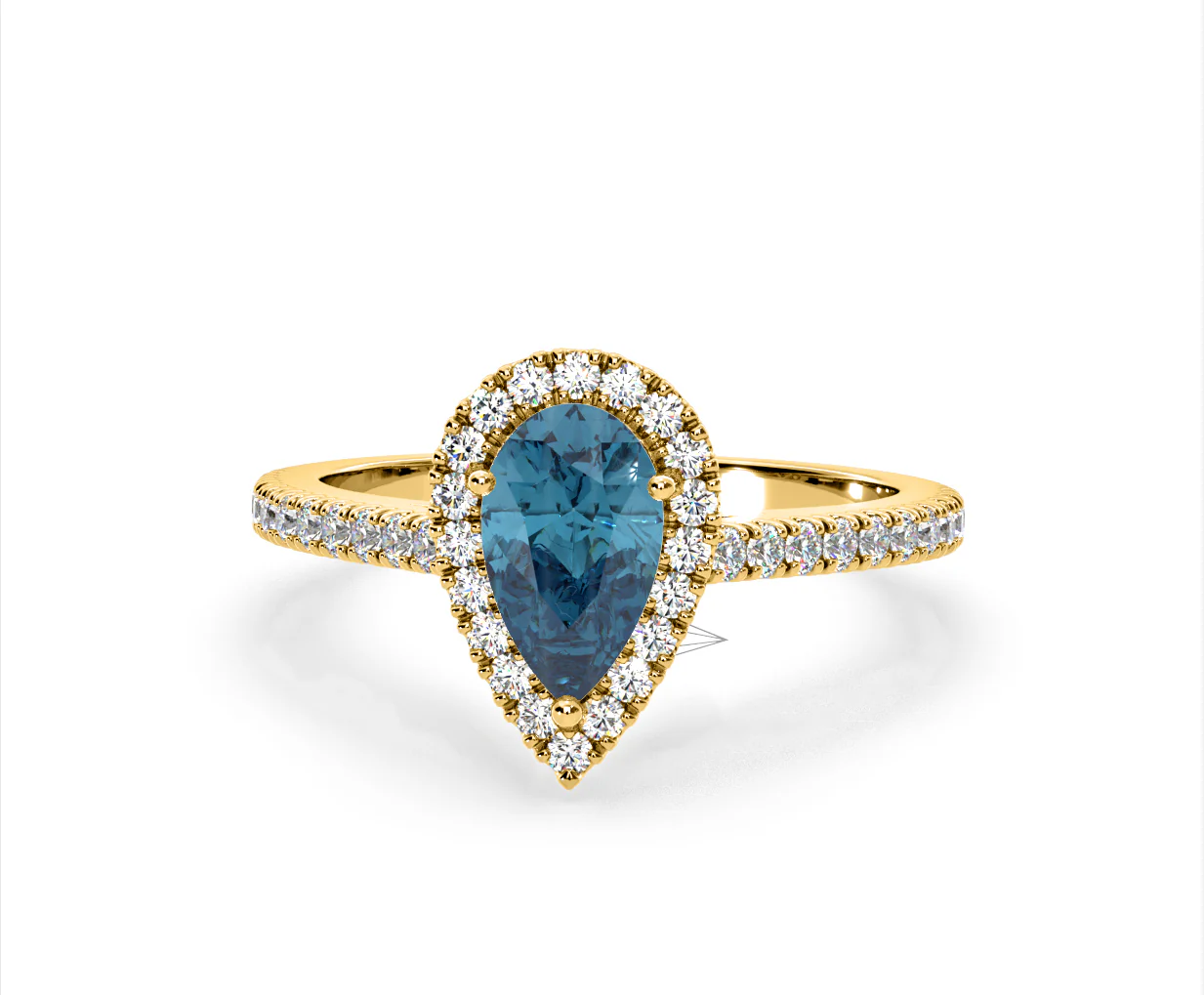 Diana Blue Lab Diamond Pear Halo Ring 1.60ct in 18K Yellow Gold - Elara Collection - Image 8