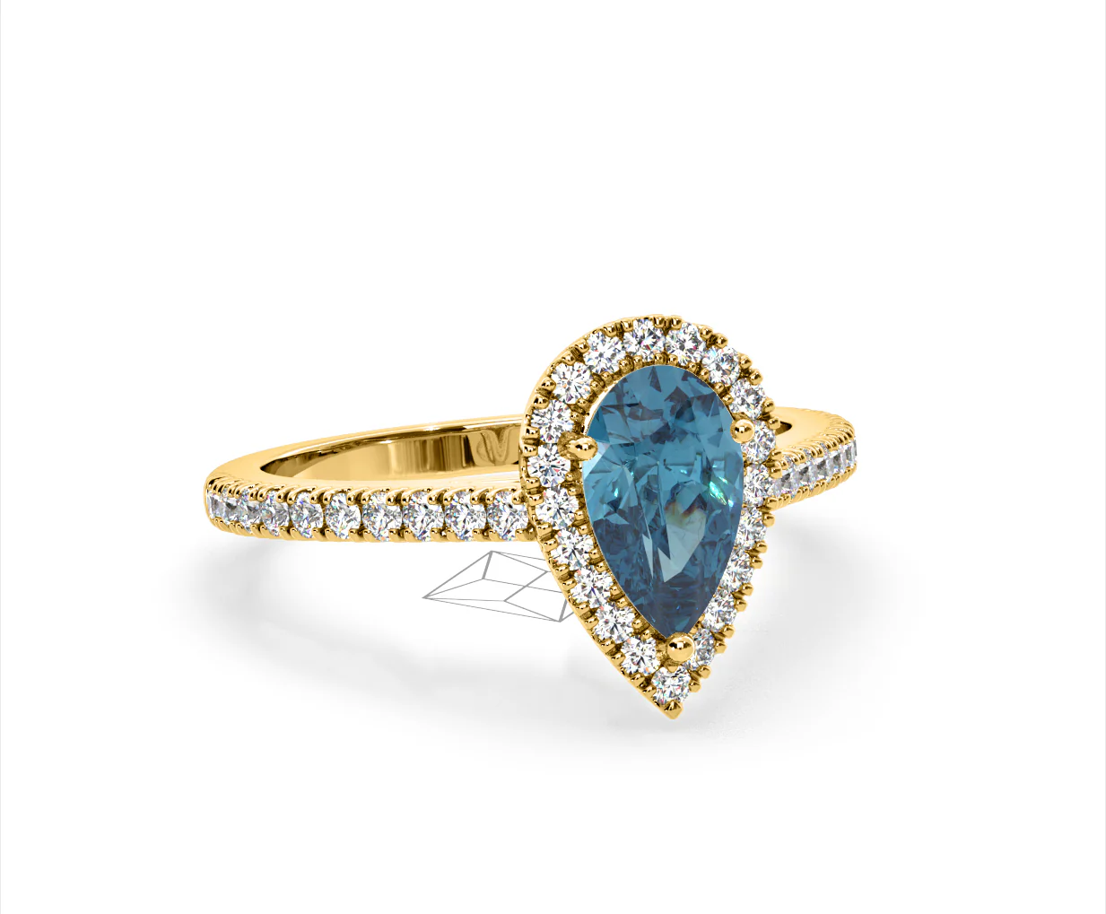 Diana Blue Lab Diamond Pear Halo Ring 1.60ct in 18K Yellow Gold - Elara Collection - Image 82