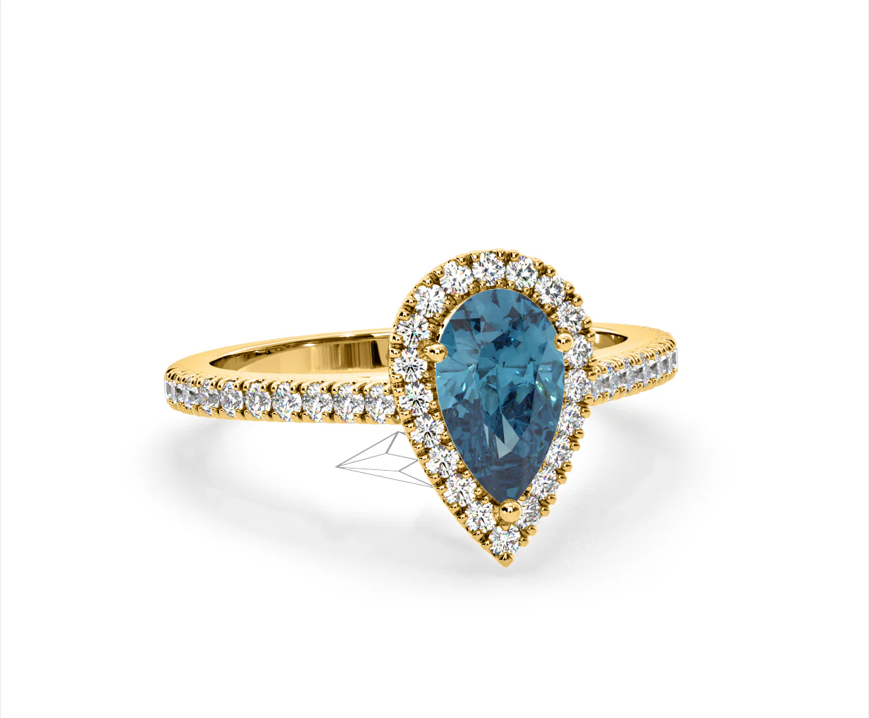 Diana Blue Lab Diamond Pear Halo Ring 1.60ct in 18K Yellow Gold - Elara Collection - Image 83