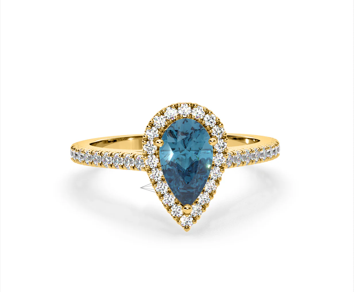 Diana Blue Lab Diamond Pear Halo Ring 1.60ct in 18K Yellow Gold - Elara Collection - Image 85