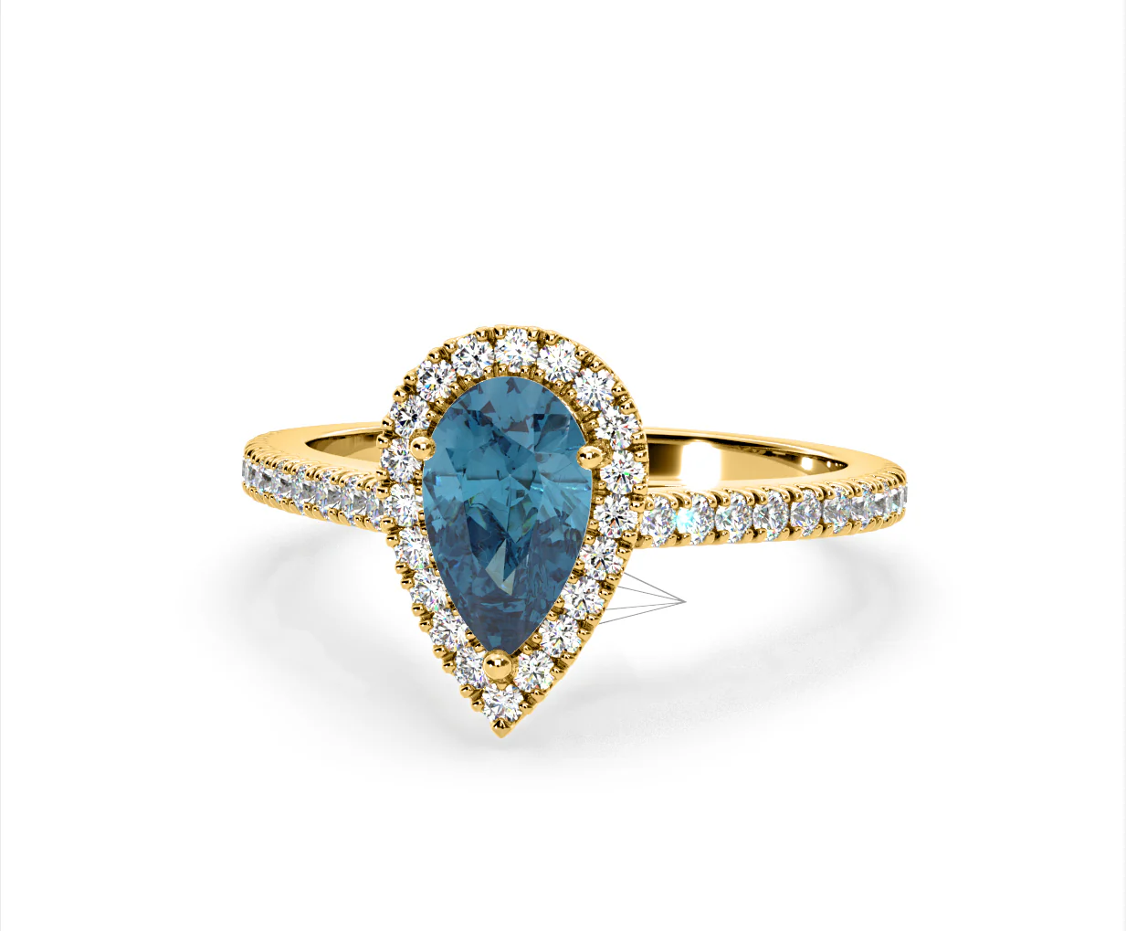 Diana Blue Lab Diamond Pear Halo Ring 1.60ct in 18K Yellow Gold - Elara Collection - Image 9