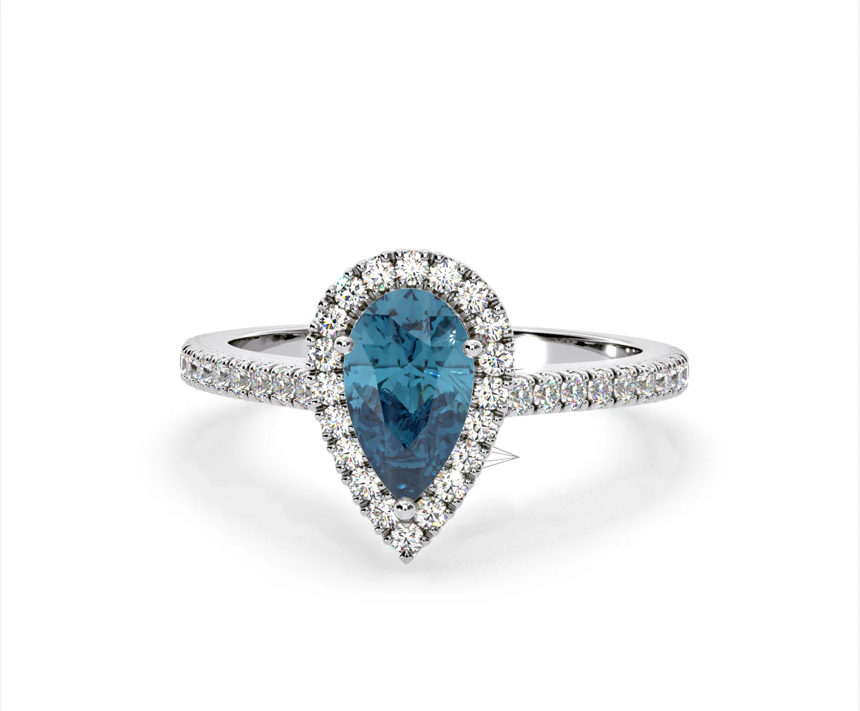 Diana Blue Lab Diamond Pear Halo Ring 1.60ct in Platinum - Elara Collection - Image 10