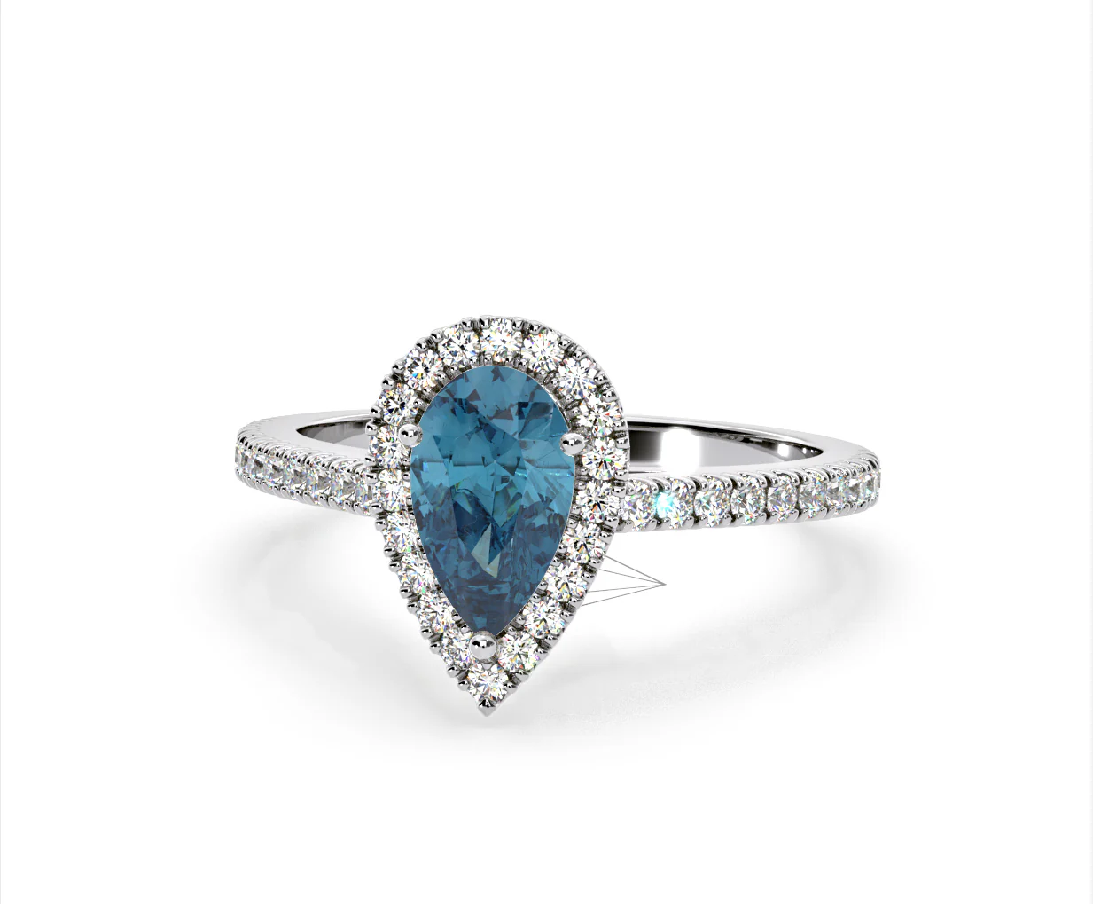 Diana Blue Lab Diamond Pear Halo Ring 1.60ct in Platinum - Elara Collection - Image 11