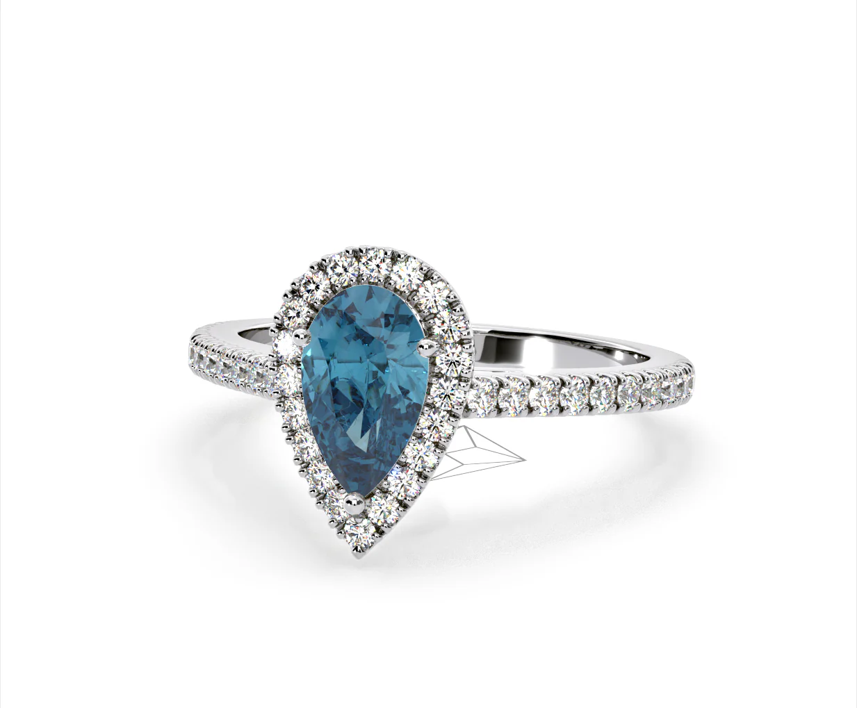 Diana Blue Lab Diamond Pear Halo Ring 1.60ct in Platinum - Elara Collection - Image 12