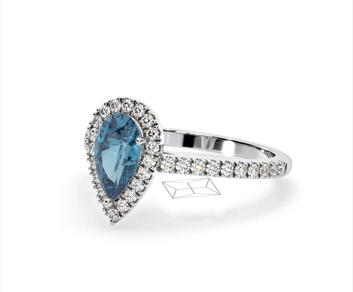 Diana Blue Lab Diamond Pear Halo Ring 1.60ct in Platinum - Elara Collection - Image 16