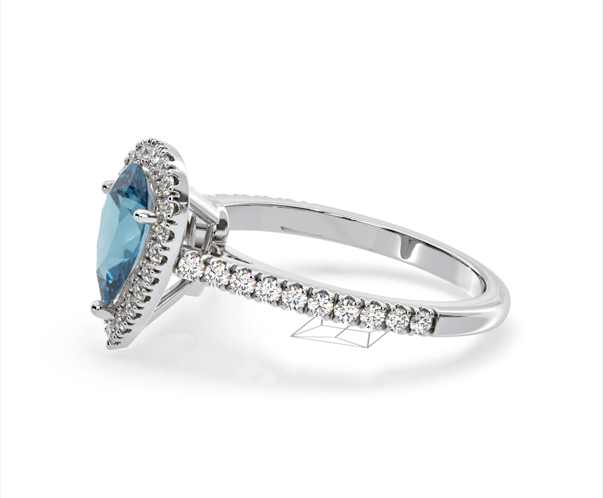 Diana Blue Lab Diamond Pear Halo Ring 1.60ct in Platinum - Elara Collection - Image 24
