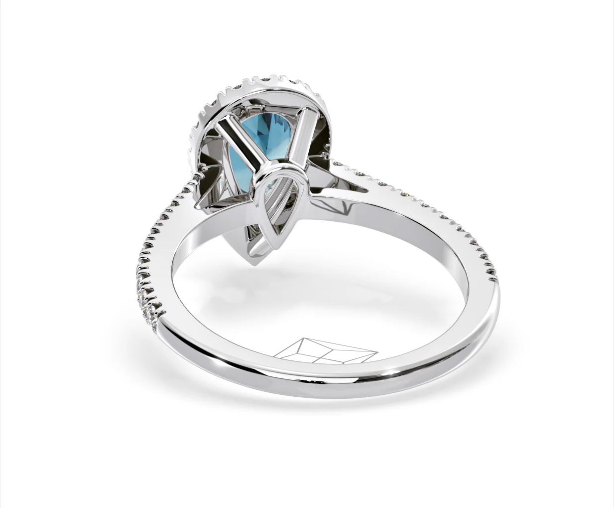 Diana Blue Lab Diamond Pear Halo Ring 1.60ct in Platinum - Elara Collection - Image 45