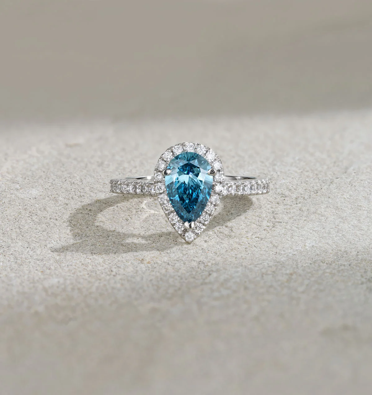 Diana Blue Lab Diamond Pear Halo Ring 1.60ct in Platinum - Elara Collection - Image 6