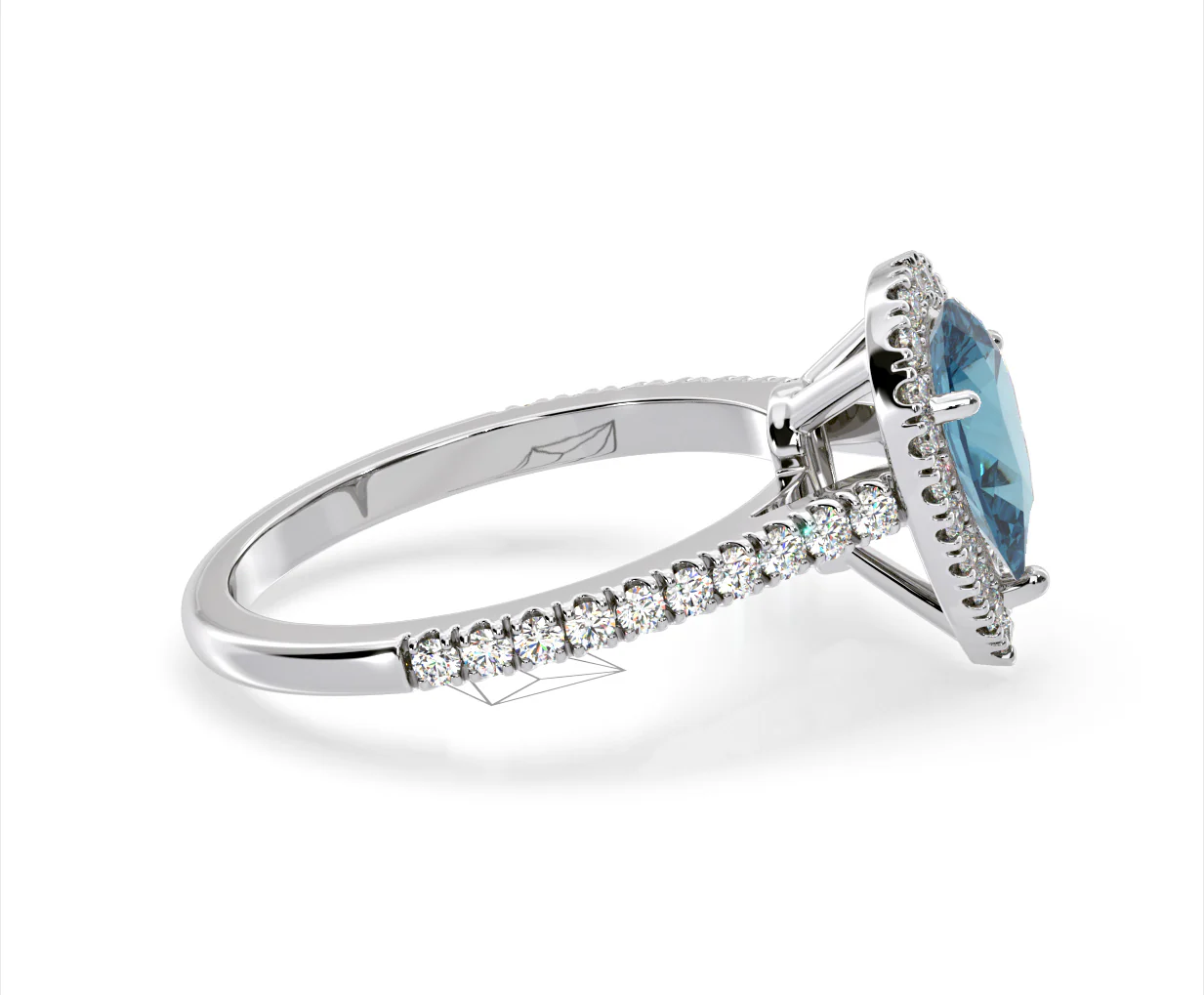Diana Blue Lab Diamond Pear Halo Ring 1.60ct in Platinum - Elara Collection - Image 70