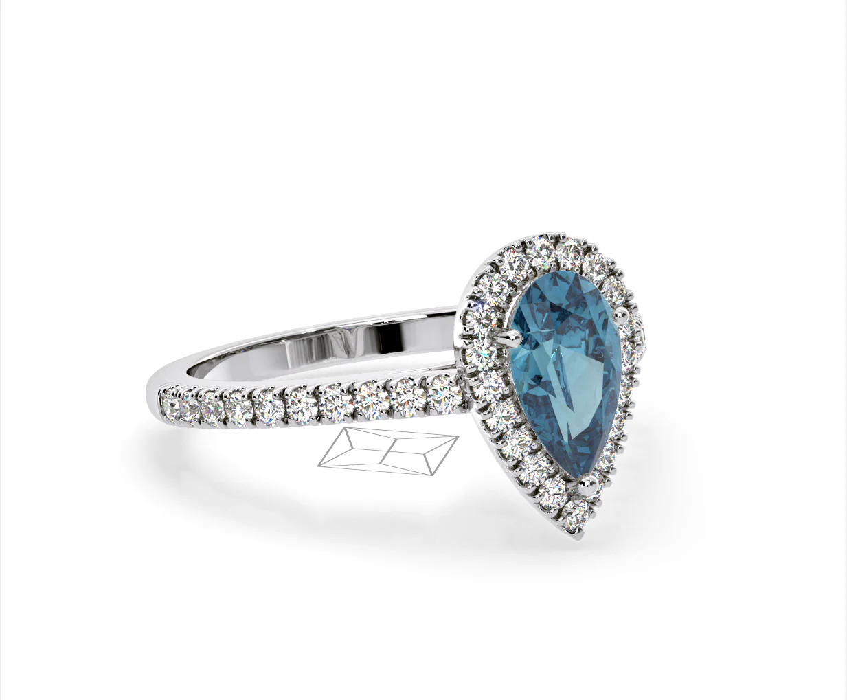 Diana Blue Lab Diamond Pear Halo Ring 1.60ct in Platinum - Elara Collection - Image 81