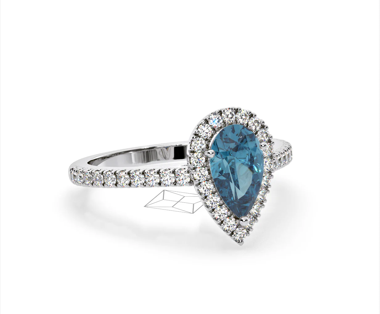 Diana Blue Lab Diamond Pear Halo Ring 1.60ct in Platinum - Elara Collection - Image 83