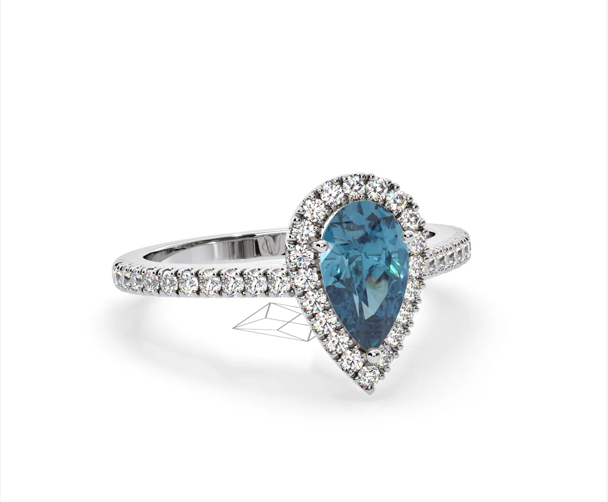 Diana Blue Lab Diamond Pear Halo Ring 1.60ct in Platinum - Elara Collection - Image 84