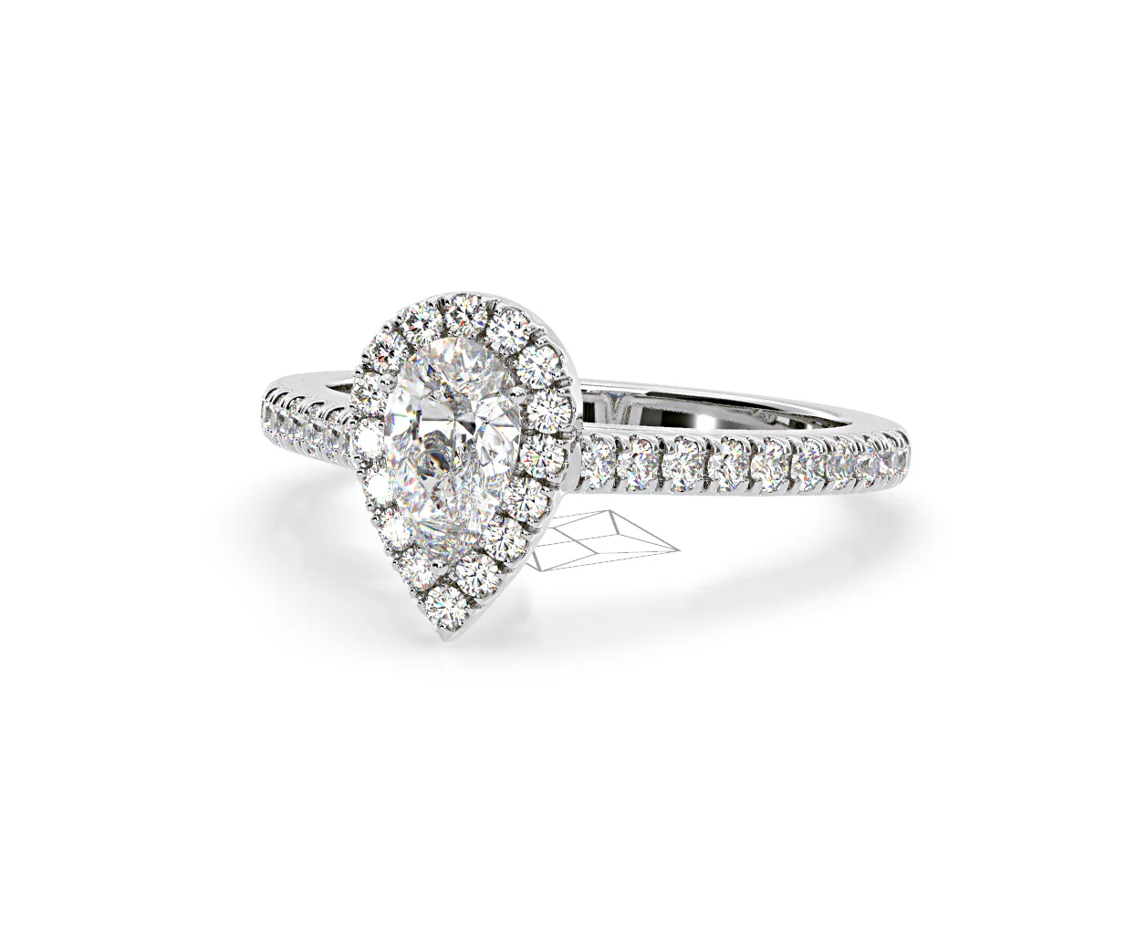 Diana Diamond Pear Halo Engagement Ring 18KW Gold 1ct G/VS2 - Image 93