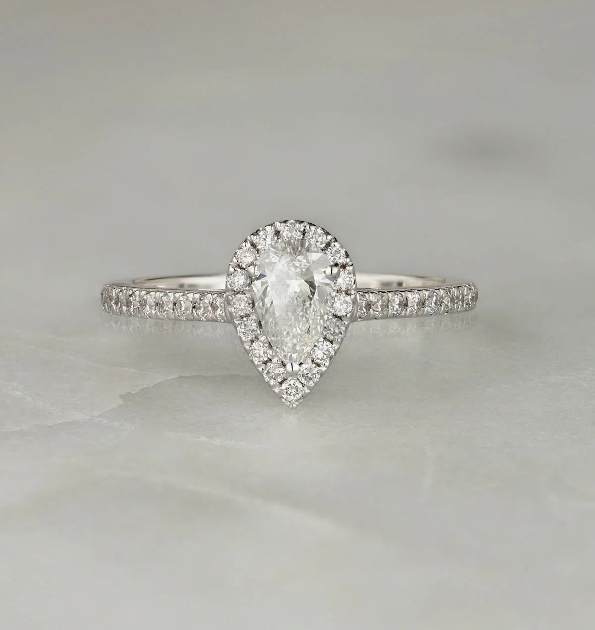Diana Diamond Pear Halo Engagement Ring Platinum 1ct G/VS2 - Image 8