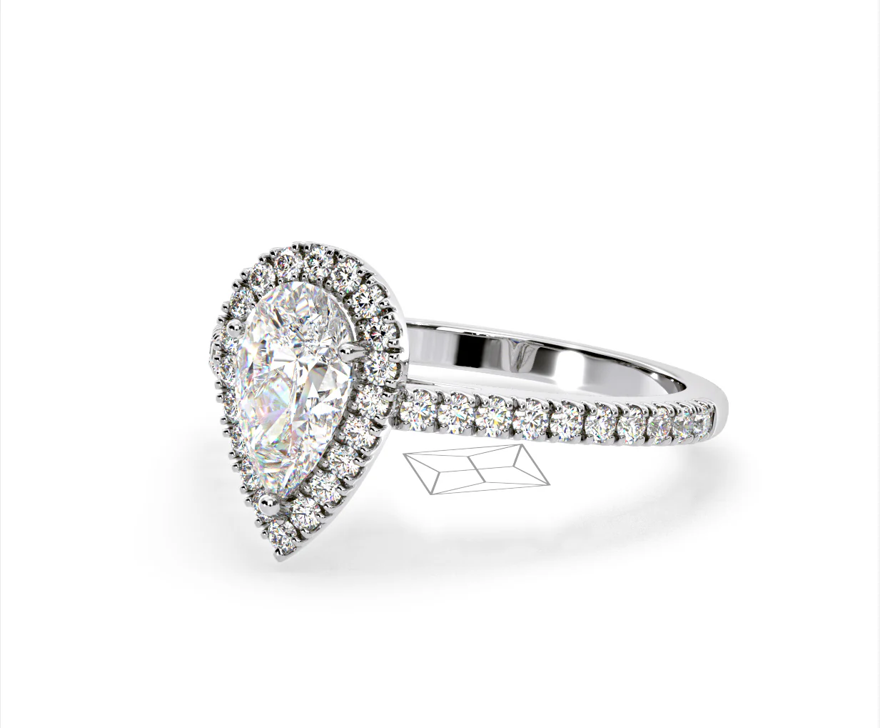 Diana Lab Diamond Pear Halo Engagement Ring 18KW Gold 1.60ct F/VS1 - Image 94