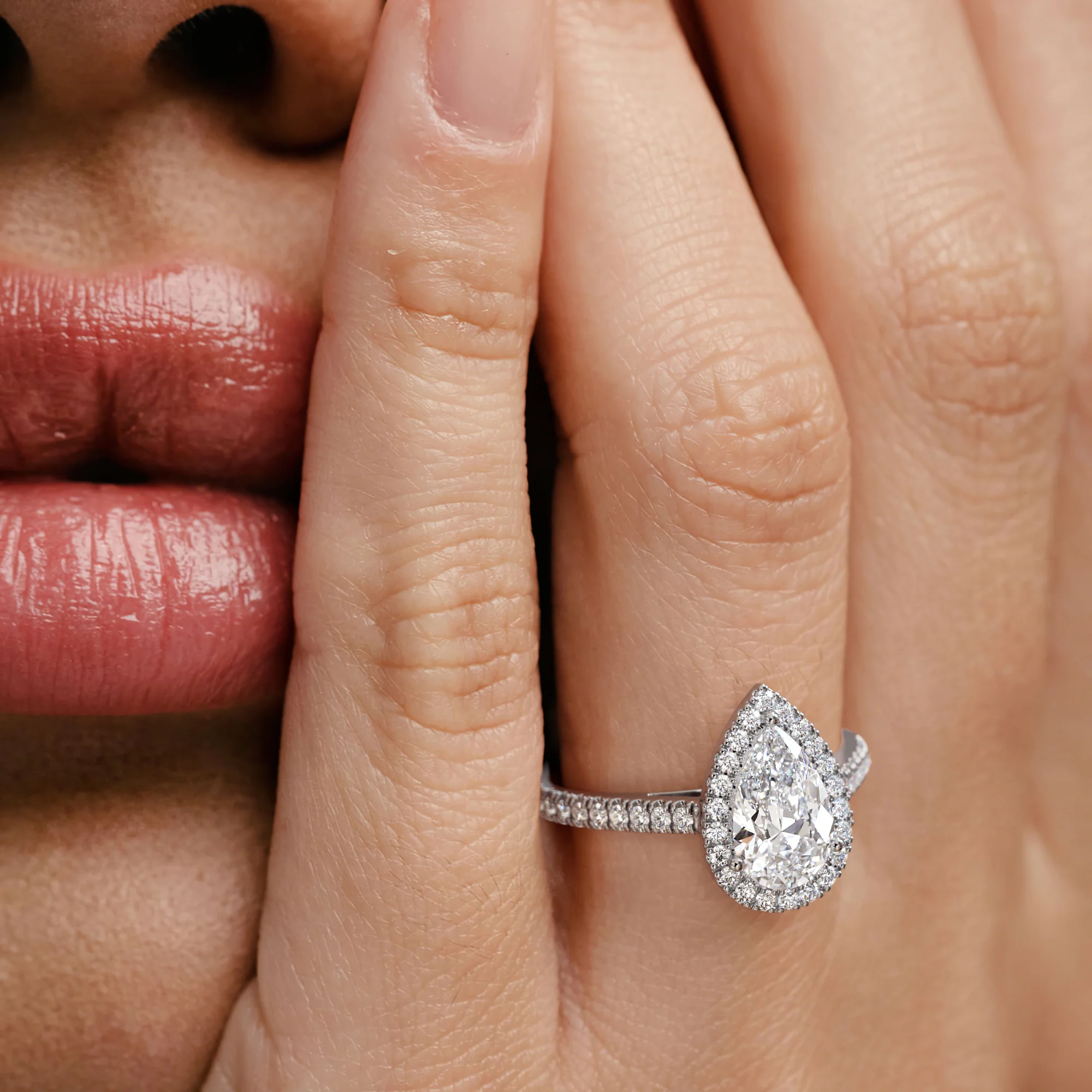 Diana Lab Diamond Pear Halo Engagement Ring 18KW Gold 2.10ct F/VS1 - Image 4