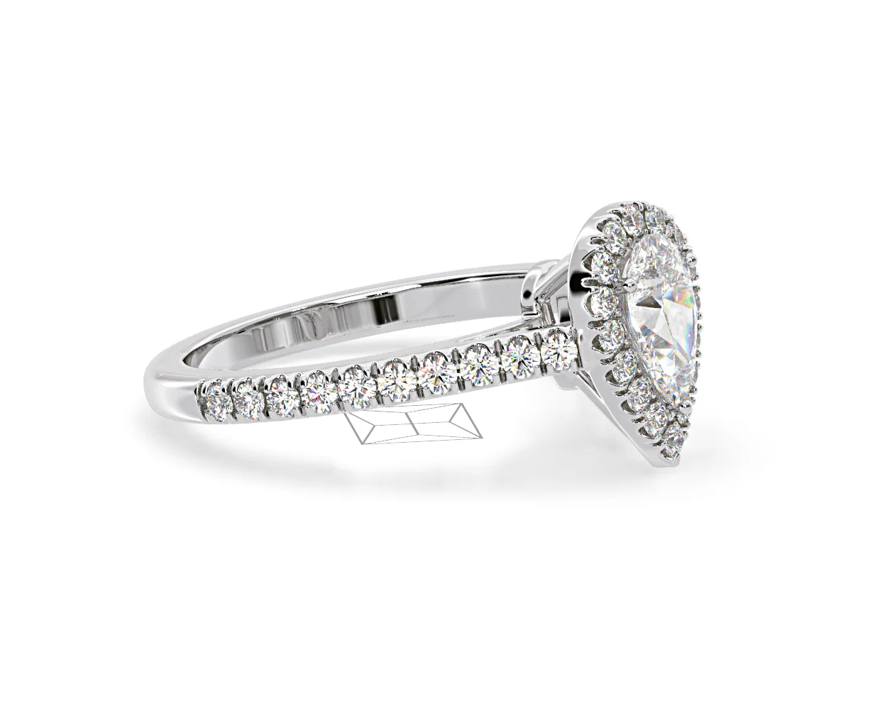 Diana Lab Diamond Pear Halo Engagement Ring Platinum 1ct F/VS1 - Image 156