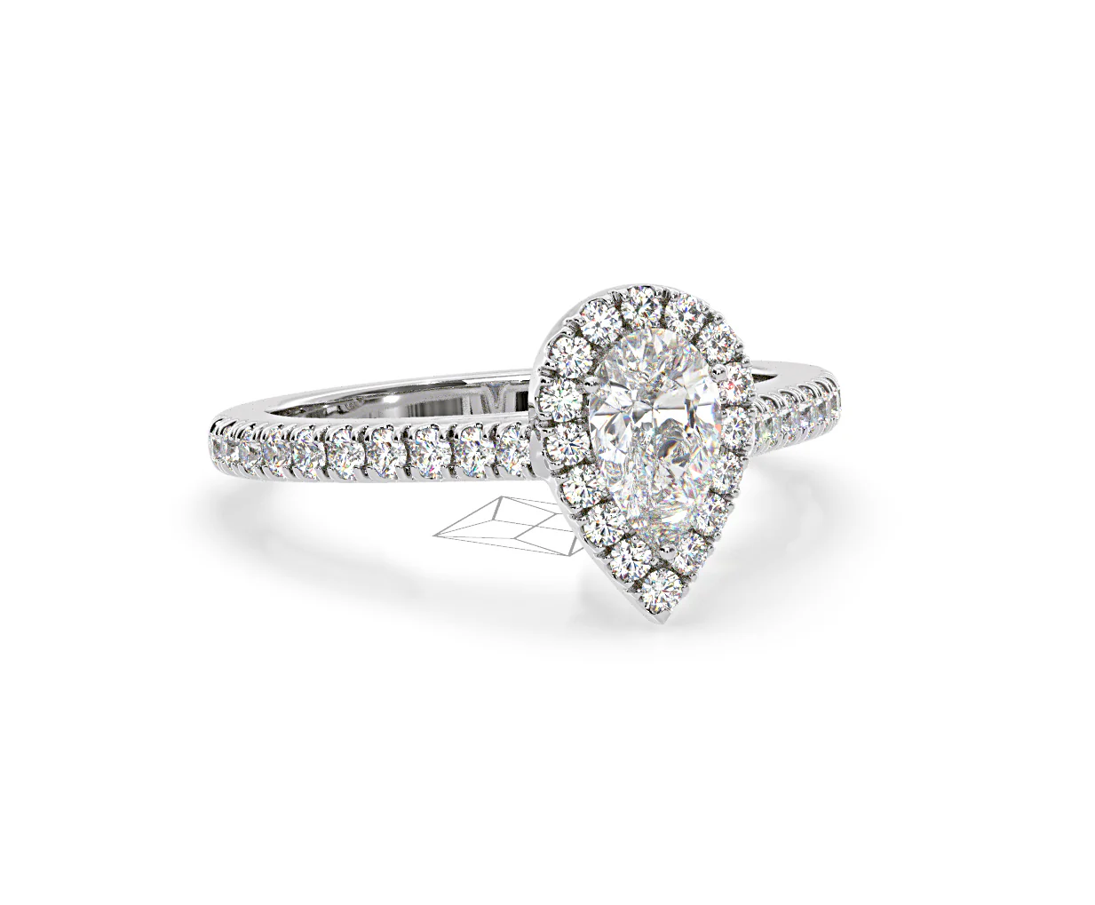 Diana Lab Diamond Pear Halo Engagement Ring Platinum 1ct F/VS1 - Image 164